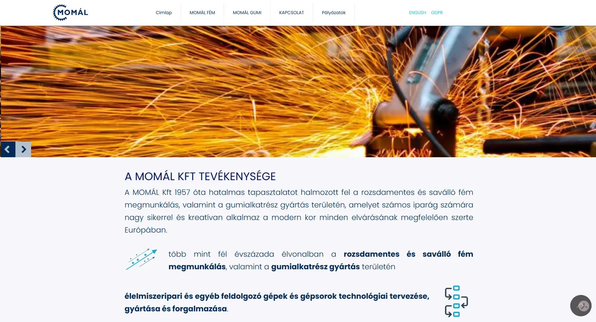 MoMal weboldal képernyőképe