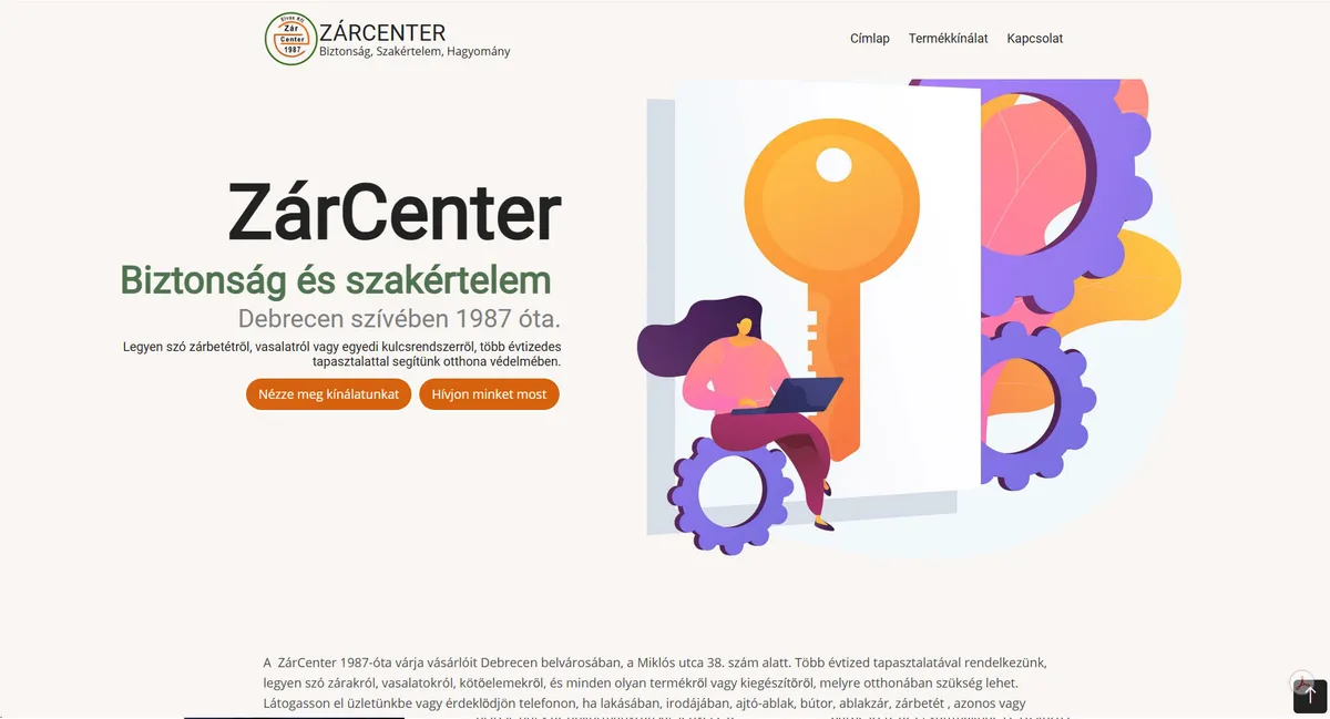 Zárcenter weboldal képernyőképe